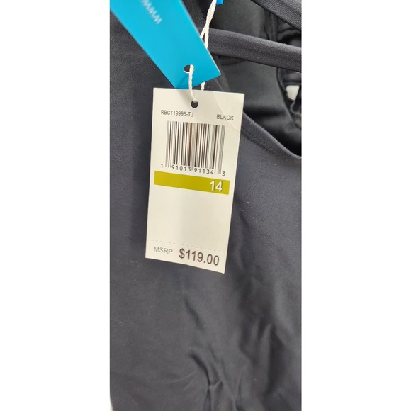 NEW Bleu Rod Beattie Black Ruffle Lattice‎ Plunge One Piece Swimsuit Size 14 - Picture 10 of 13